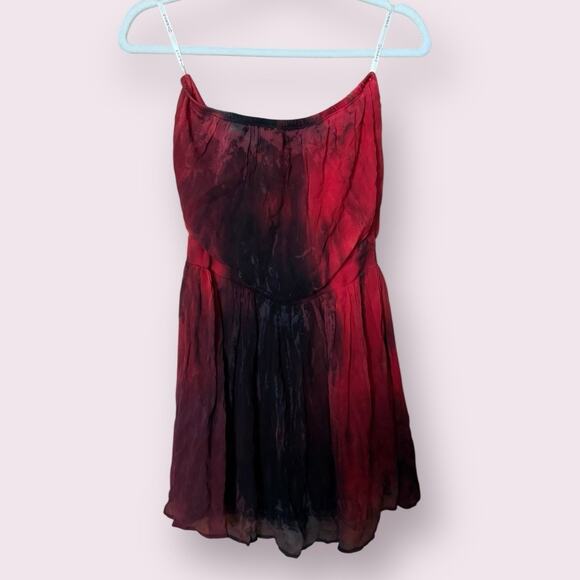 Gypsy 05 Red and Black Tie Dye Bohemian 100% Silk Strapless Dress - Picture 1 of 6